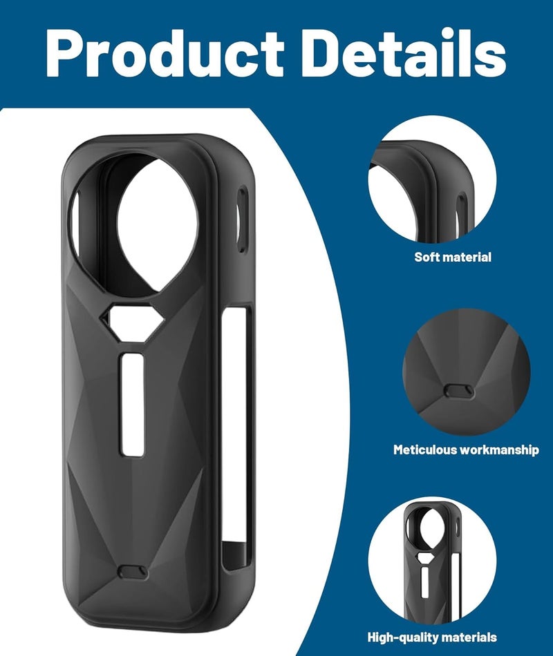 Buildcon 4 قطع غلاف إنستا 360 X5، واقي عدسة وغطاء سيليكون، متوافق مع كاميرا إنستا 360 X5 للسفر المغامر والتدوين بالفيديو - Image 2