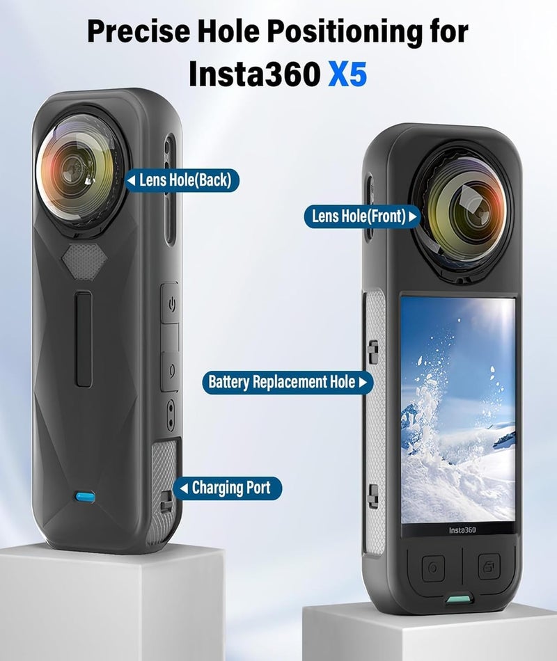 Buildcon 4 قطع غلاف إنستا 360 X5، واقي عدسة وغطاء سيليكون، متوافق مع كاميرا إنستا 360 X5 للسفر المغامر والتدوين بالفيديو - Image 3