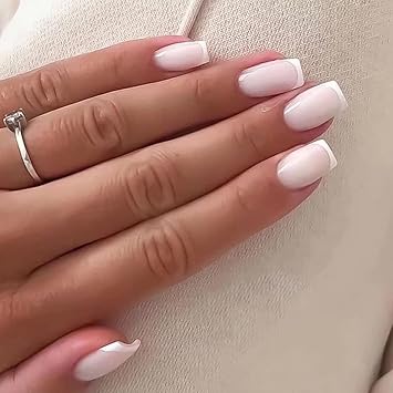 Brishow أظافر مزيفة بريسهو على شكل تابوت بيضاء أظافر فرنسية قصيرة أظافر أكريليك باليرينا 24 قطعة للنساء والفتيات - Image 1
