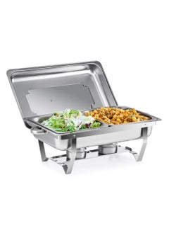 XiuWoo Chafing Dish Buffet Set, 8 qt Buffet Stove for Catering with 2 Half Size Food Pans Fuel Holders Lid Foldable Frame, Food Grade Stainless Steel Food Warmer for Parties Buffets Banquets Dinners  - Image 1
