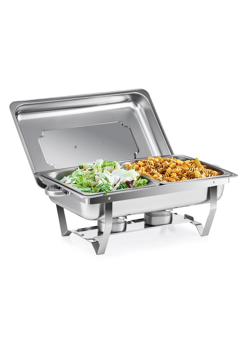 XiuWoo Chafing Dish Buffet Set, 8 qt Buffet Stove for Catering with 2 Half Size Food Pans Fuel Holders Lid Foldable Frame, Food Grade Stainless Steel Food Warmer for Parties Buffets Banquets Dinners  - Image 1