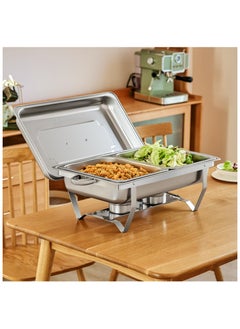 XiuWoo Chafing Dish Buffet Set, 8 qt Buffet Stove for Catering with 2 Half Size Food Pans Fuel Holders Lid Foldable Frame, Food Grade Stainless Steel Food Warmer for Parties Buffets Banquets Dinners  - Image 2