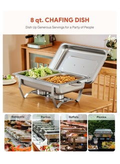 XiuWoo Chafing Dish Buffet Set, 8 qt Buffet Stove for Catering with 2 Half Size Food Pans Fuel Holders Lid Foldable Frame, Food Grade Stainless Steel Food Warmer for Parties Buffets Banquets Dinners  - Image 3