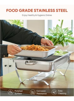 XiuWoo Chafing Dish Buffet Set, 8 qt Buffet Stove for Catering with 2 Half Size Food Pans Fuel Holders Lid Foldable Frame, Food Grade Stainless Steel Food Warmer for Parties Buffets Banquets Dinners  - Image 4