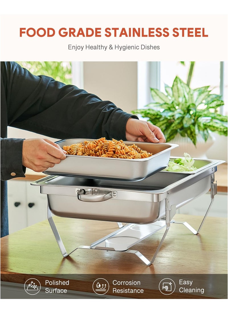 XiuWoo Chafing Dish Buffet Set, 8 qt Buffet Stove for Catering with 2 Half Size Food Pans Fuel Holders Lid Foldable Frame, Food Grade Stainless Steel Food Warmer for Parties Buffets Banquets Dinners  - Image 4