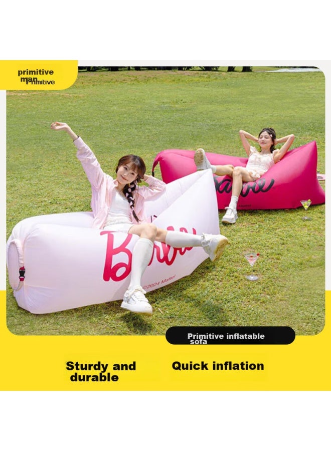 Primitive Man Yuanren Barbie Inflatable Sofa, Outdoor Camping, Lazy Air Single, Portable Camping, Music Festival Air Mattress, Bright Pink - Image 1