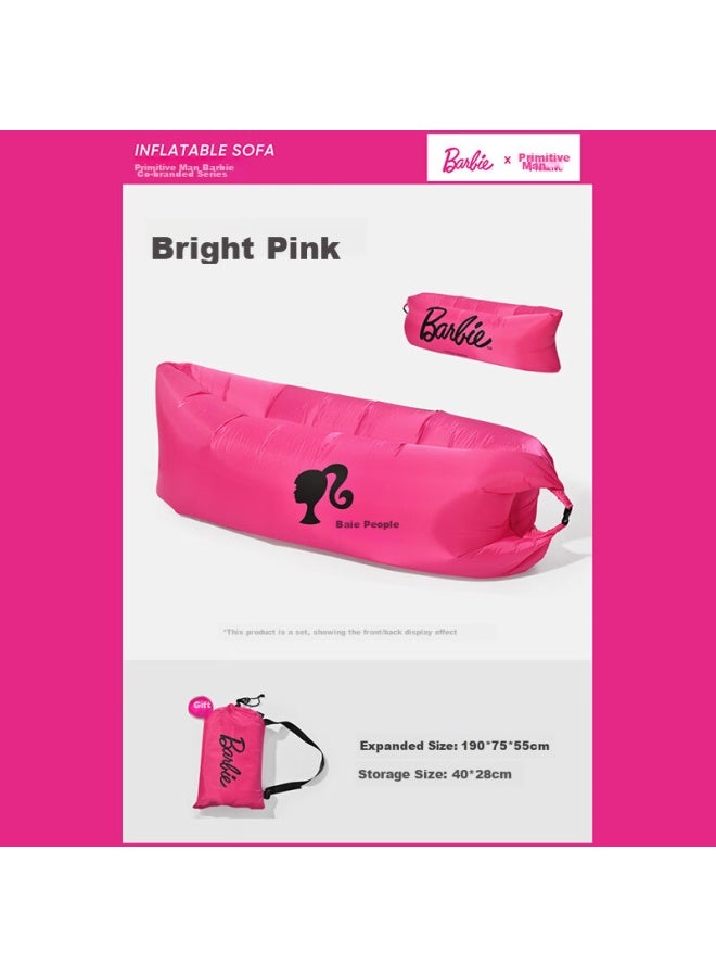 Primitive Man Yuanren Barbie Inflatable Sofa, Outdoor Camping, Lazy Air Single, Portable Camping, Music Festival Air Mattress, Bright Pink - Image 2