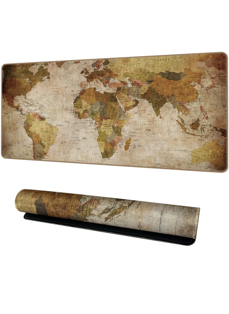 Large Mouse Pad Extended Gaming Mouse Pad 90x40cm Non-Slip Rubber Base World Map Mouse pad Office Desk Mat Desk Pad Smooth Surface for Precision Gaming & Work Beige