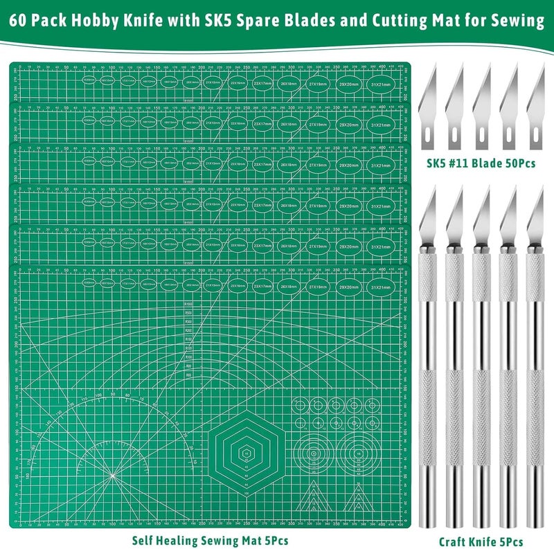 Caffox 5 Pack Self Healing Cutting Mats and Exacto Knife Set, Sewing Mats with Precision Cutters and Extra 50Pcs SK5 Steel Blade 12" x 18" Work Mat for Crafts, Scrapbooking and Quilting - Image 3