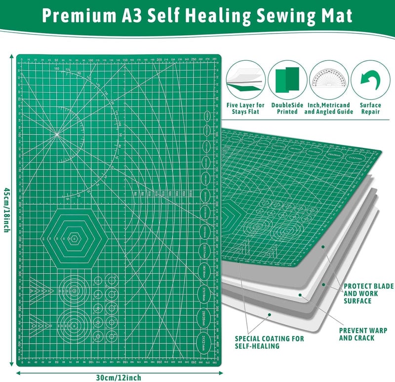 Caffox 5 Pack Self Healing Cutting Mats and Exacto Knife Set, Sewing Mats with Precision Cutters and Extra 50Pcs SK5 Steel Blade 12" x 18" Work Mat for Crafts, Scrapbooking and Quilting - Image 5
