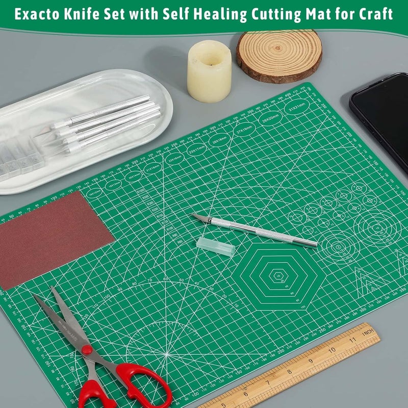 Caffox 5 Pack Self Healing Cutting Mats and Exacto Knife Set, Sewing Mats with Precision Cutters and Extra 50Pcs SK5 Steel Blade 12" x 18" Work Mat for Crafts, Scrapbooking and Quilting - Image 2