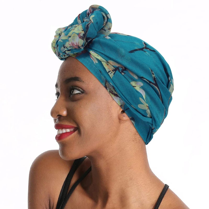 GERINLY Scarfs for Women Head Covering Fashion Floral Birds Print Cotton Headscarf Gifts Wide Light Shawl (Teal) - Image 4