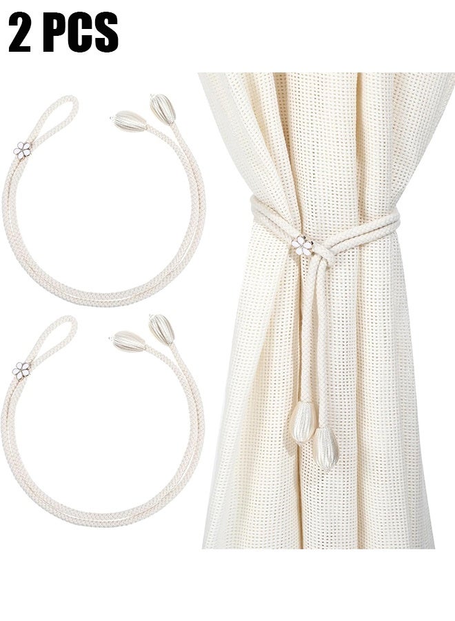 اتش واي 2 قطعة من شرائط تثبيت الستائر بدون حفر، شرائط تثبيت الستائر بوهو لحبال الستائر ذات الألوان السوداء والزرقاء الفاتحة، حاملات الستائر لغرفة المعيشة وغرفة النوم والفناء الخارجي وحديقة المنزل (بيج) - Image 1