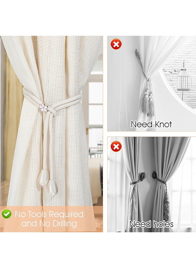 اتش واي 2 قطعة من شرائط تثبيت الستائر بدون حفر، شرائط تثبيت الستائر بوهو لحبال الستائر ذات الألوان السوداء والزرقاء الفاتحة، حاملات الستائر لغرفة المعيشة وغرفة النوم والفناء الخارجي وحديقة المنزل (بيج) - Image 3