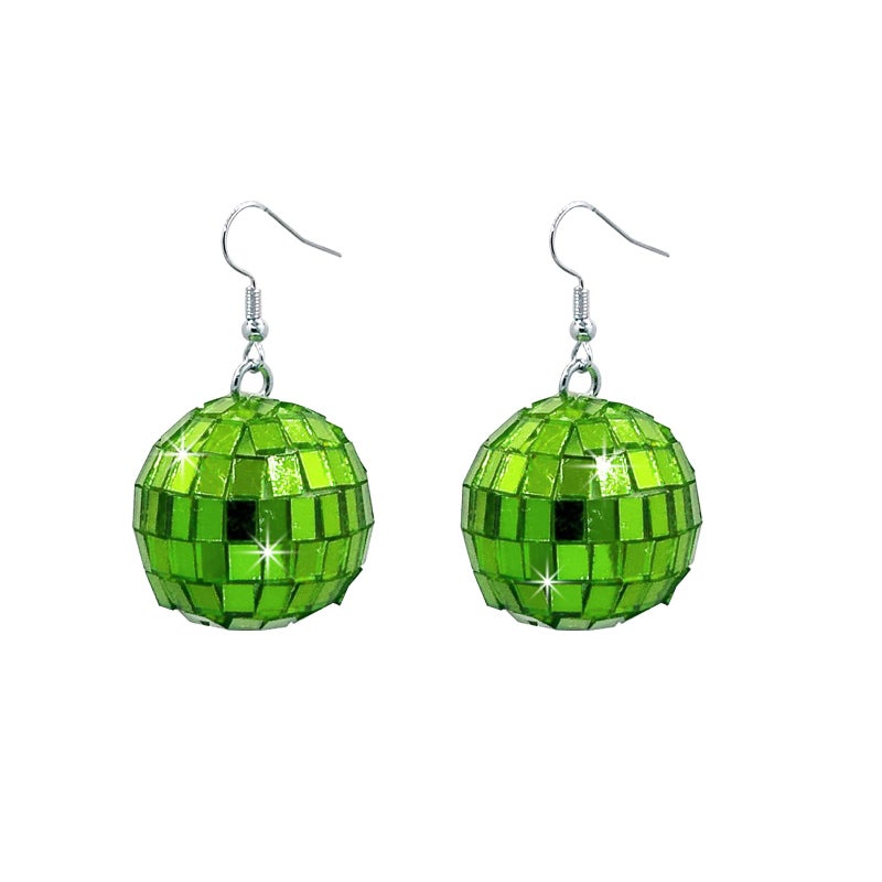 Disco Ball Earrings for Women 70s Disco Punky Mirrorball Danlge Earrings Party Costume Accessories(Green)