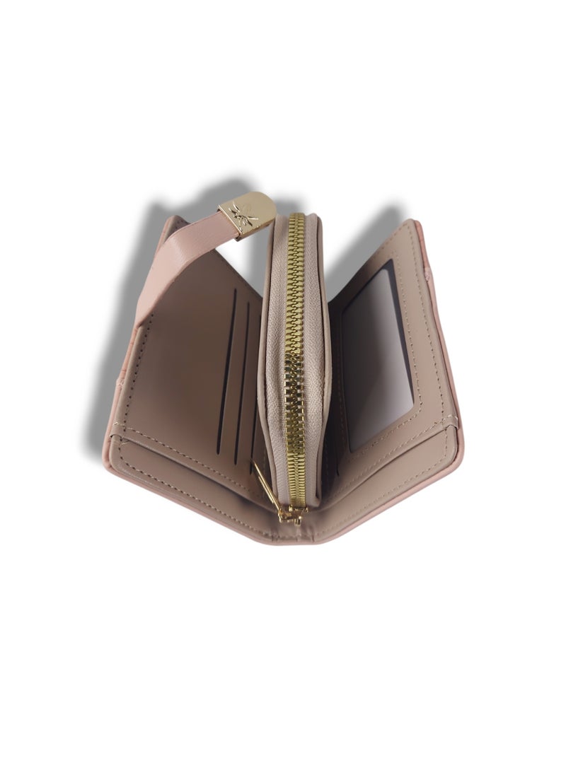 Women's wallet in a modern style with a snap closure, with a smaller size, in high-quality dual colors, in pink.