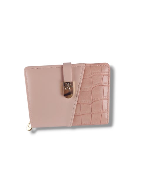 Women's wallet in a modern style with a snap closure, with a smaller size, in high-quality dual colors, in pink.