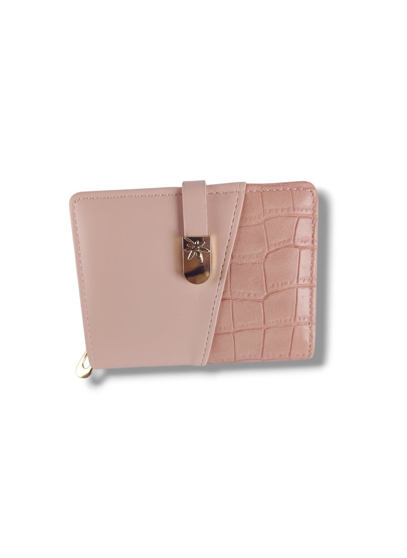 Women's wallet in a modern style with a snap closure, with a smaller size, in high-quality dual colors, in pink.