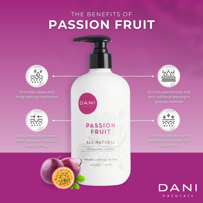 DANI Naturals Hand & Body Lotion - Juicy Passion Fruit Scented, Deep Hydration for Dry & Dull Skin with Shea Butter, Aloe Vera & Vitamin E, Vegan, Paraben-Free, 12 Oz - Image 2