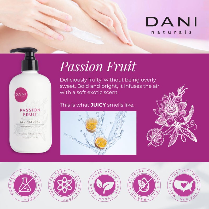 DANI Naturals Hand & Body Lotion - Juicy Passion Fruit Scented, Deep Hydration for Dry & Dull Skin with Shea Butter, Aloe Vera & Vitamin E, Vegan, Paraben-Free, 12 Oz - Image 5