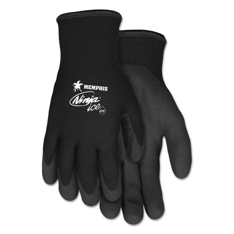 MCR Safety N9690M Ninja Ice Insulated Work Gloves 15 Gauge Black Nylon with Acrylic Terry Interior HPT Palm and Fingertip Coating Medium 1 Pair