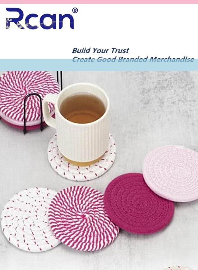 ركان حبل القطن المنسوجة مجموعة السفينة المعزولة مجموعة 8 أجهزة كمبيوتر مع حامل 4.3 بوصة للمشروبات طاولة القهوة ديكور هدية هدية - Image 1