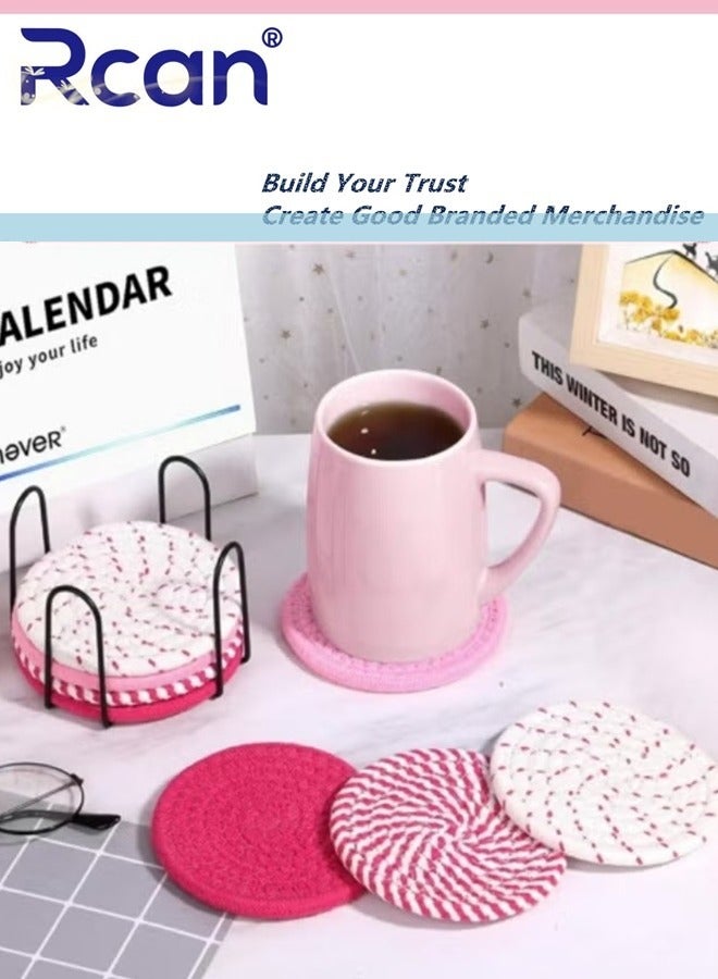 ركان حبل القطن المنسوجة مجموعة السفينة المعزولة مجموعة 8 أجهزة كمبيوتر مع حامل 4.3 بوصة للمشروبات طاولة القهوة ديكور هدية هدية - Image 2