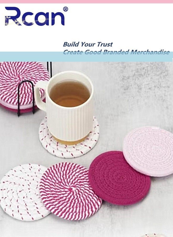 ركان حبل القطن المنسوجة مجموعة السفينة المعزولة مجموعة 8 أجهزة كمبيوتر مع حامل 4.3 بوصة للمشروبات طاولة القهوة ديكور هدية هدية - Image 5