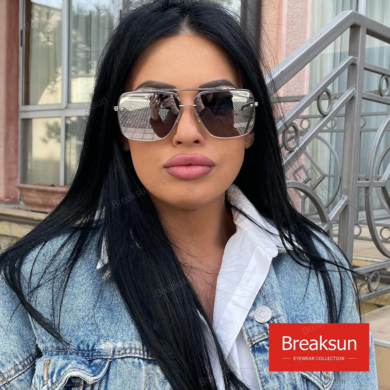 Breaksun Square Aviator Sunglasses for Men Women Fashion Vintage Diamond Cutting Lens Classic Military Pilot Gradient Shades - Image 2