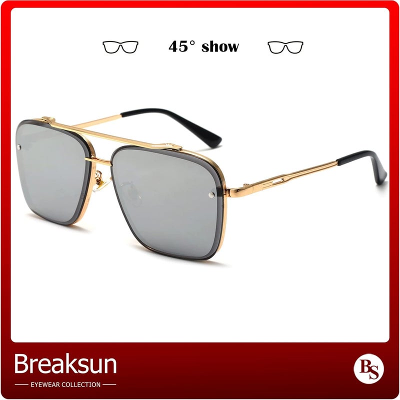 Breaksun Square Aviator Sunglasses for Men Women Fashion Vintage Diamond Cutting Lens Classic Military Pilot Gradient Shades - Image 3