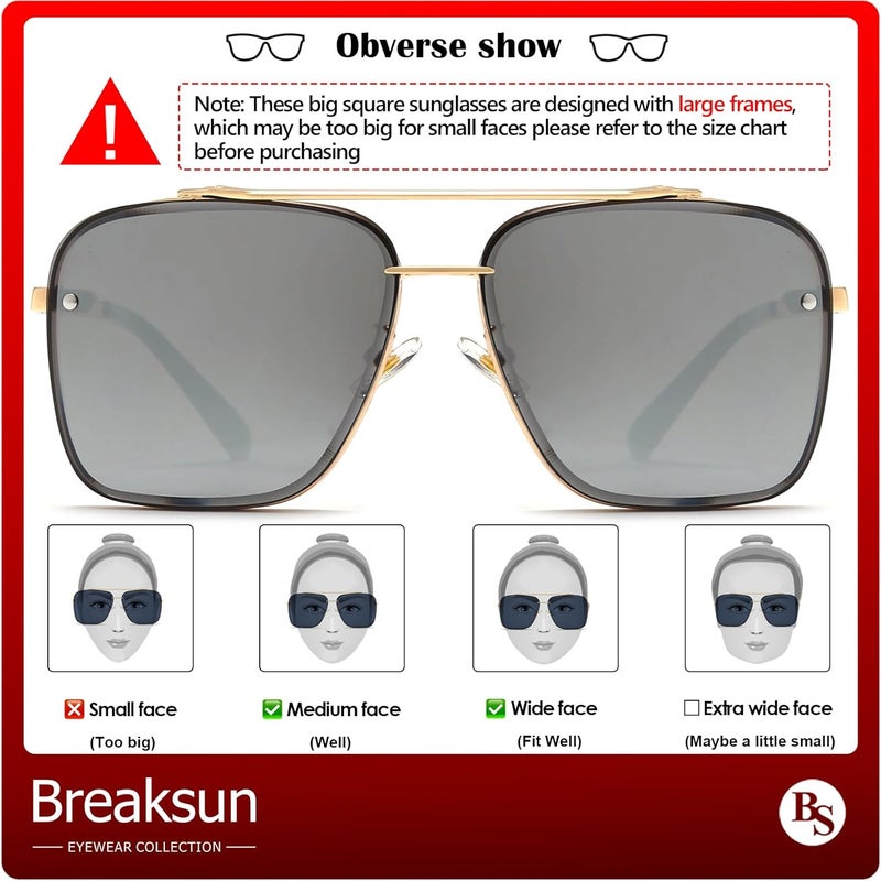 Breaksun Square Aviator Sunglasses for Men Women Fashion Vintage Diamond Cutting Lens Classic Military Pilot Gradient Shades - Image 4