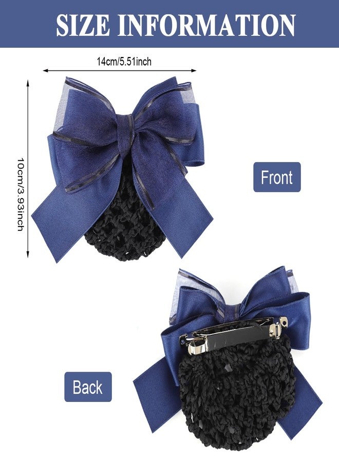 MAYCREATE® Hair Bun Net for Women, Fashion Blue Bow Thickened Hair Net Cover with Clip for Flight Attendants, Bank Staff, Hotel Workers - Keeps Hair Secure, Neat and Elegant Style - Image 2