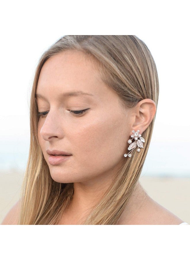 Mariell Bridal And Wedding Rose Gold Handmade Dangle Earrings With Clear Crystal Gems And Ivory Pearls  - Image 3