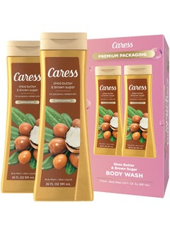 Caress Body Wash Shea Butter & Brown Sugar Moisturizing Body Wash For Gorgeous Radiant Skin Exfoliating Body Soap Liquid 20 Fl Oz (Pack Of 2)  - Image 1