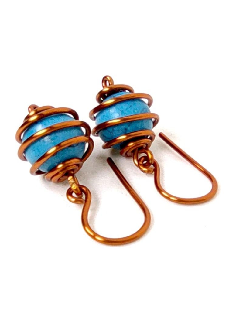 JC jimmycom Copper and Stones Short Dangle Drop Earrings,Women earrings, earrings for women,earrings,earrings set unique,accessories,plated copper earrings (turquoise blue)  - Image 1