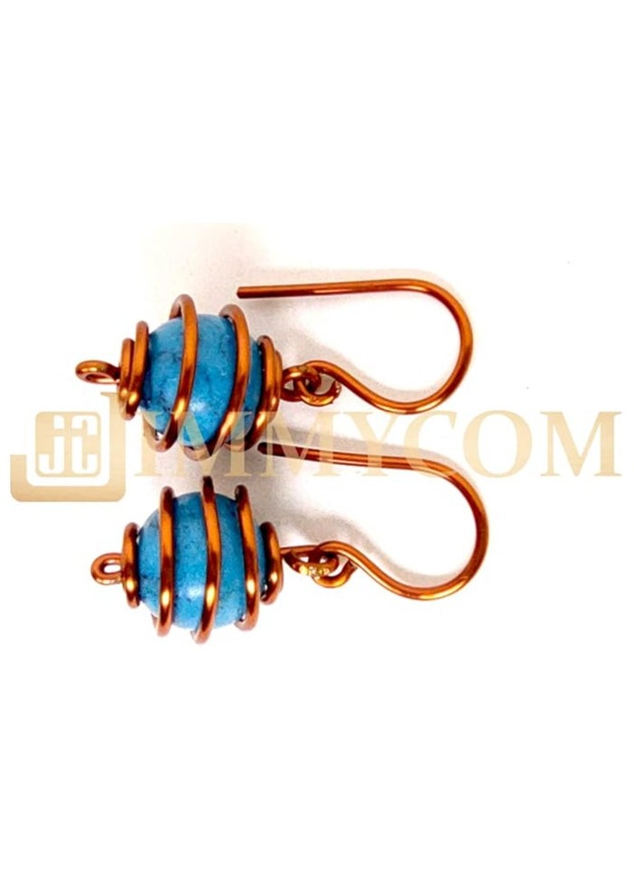 JC jimmycom Copper and Stones Short Dangle Drop Earrings,Women earrings, earrings for women,earrings,earrings set unique,accessories,plated copper earrings (turquoise blue)  - Image 2