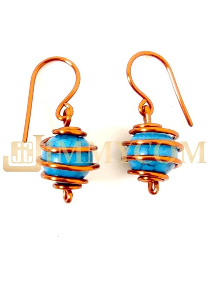 JC jimmycom Copper and Stones Short Dangle Drop Earrings,Women earrings, earrings for women,earrings,earrings set unique,accessories,plated copper earrings (turquoise blue)  - Image 5