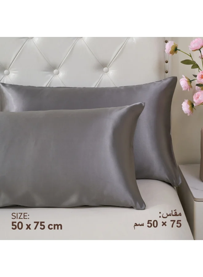 دوناتيلا ساتان سادات 2 قطعة غطاء وسادة ناعم وحريري للشعر والعناية بالبشرة مع إغلاق المغلف (بدون إدراج وسادة) ، رمادي