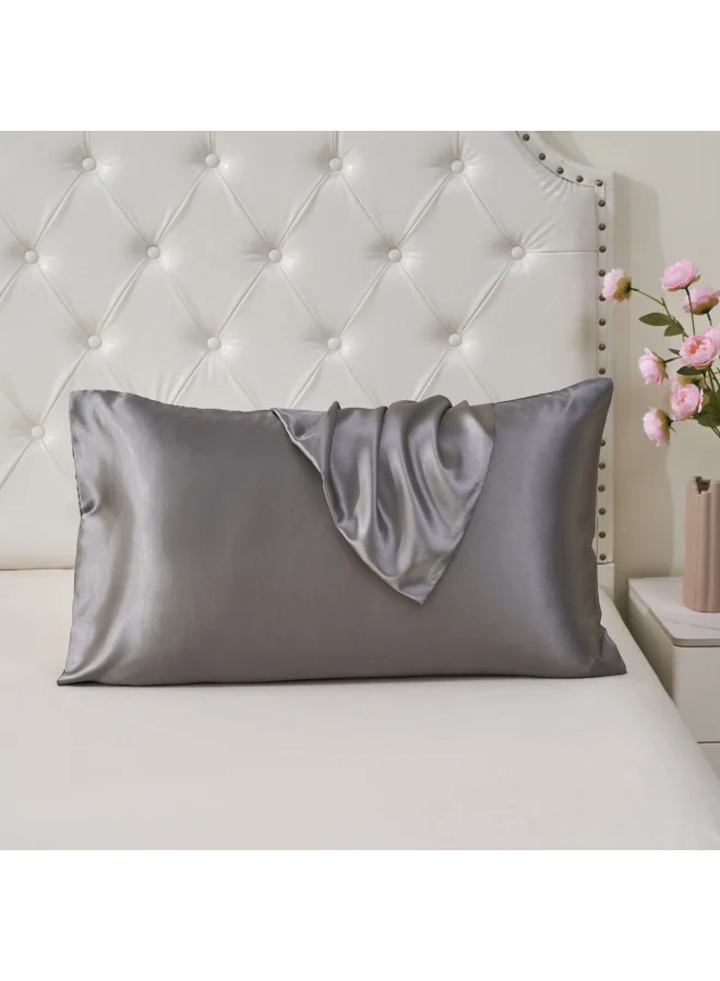 دوناتيلا ساتان سادات 2 قطعة غطاء وسادة ناعم وحريري للشعر والعناية بالبشرة مع إغلاق المغلف (بدون إدراج وسادة) ، رمادي