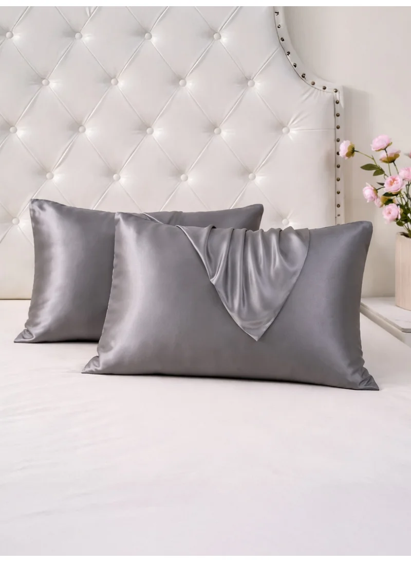 Satin Pillowcases 2-Pcs Soft And Silky Pillow Cover For Hair And Skin Care With Envelope Closure (Without Pillow Insert),Grey