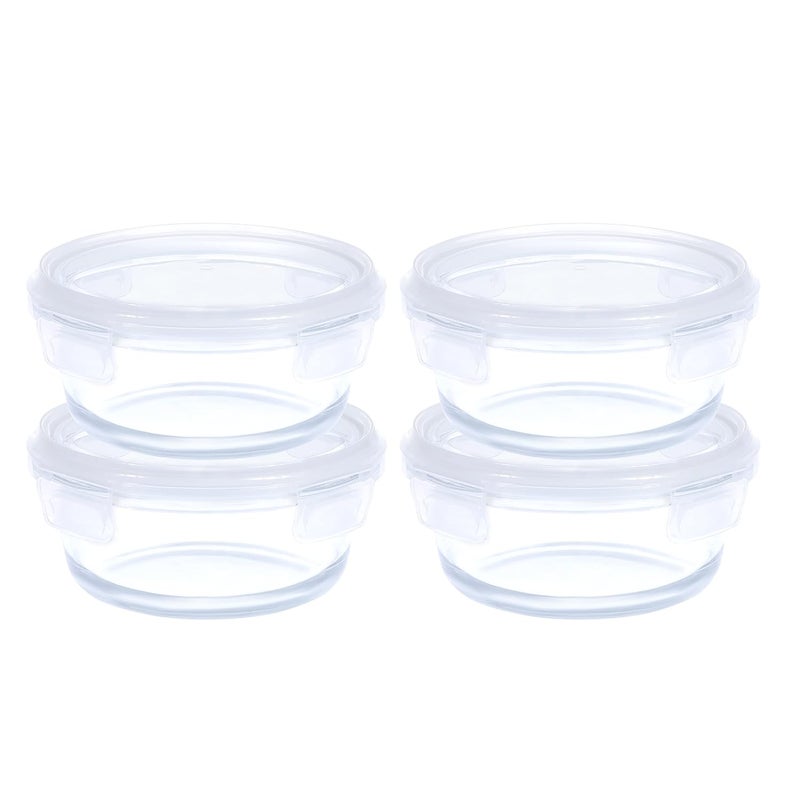 SIMPARTE Borosilicate Safe Lock Round Glass Food Container with Lock Lid for Microwave Safe Oven Safe Air tight Leakproof Lunch TIffin Box 400ml Set of 4 - Image 3