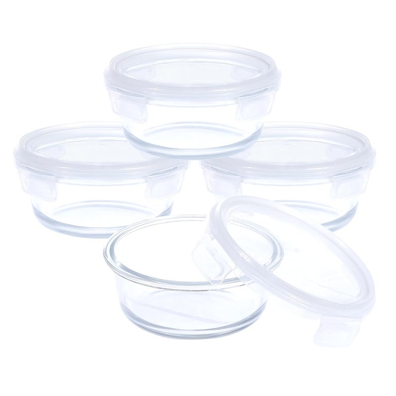 SIMPARTE Borosilicate Safe Lock Round Glass Food Container with Lock Lid for Microwave Safe Oven Safe Air tight Leakproof Lunch TIffin Box 400ml Set of 4 - Image 5