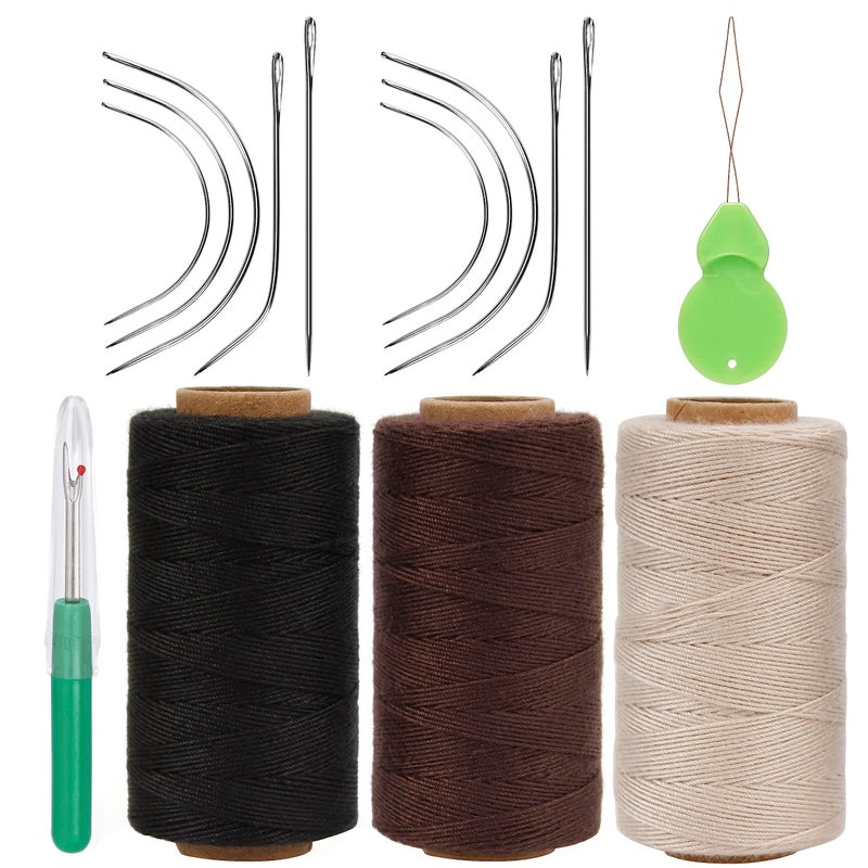Lusecarl Needle and Thread for Hair Extensions 3 Rolls Hair Weave Sewing Threads with 10 Pcs C J I Shape Curved Upholstery Needles for Hand Sewing, Hair Extensions, Making Wigs DIY (10+3, 3Color) - Image 1