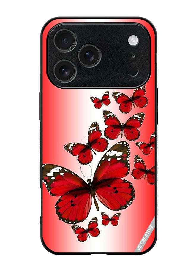 VR CREATIVE Protective Case Cover For Apple iPhone 17 Pro Max Red Flying Butterflies Design Multicolour
