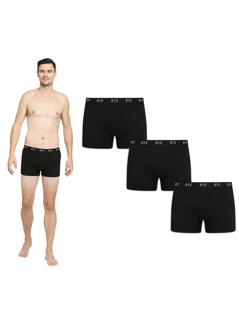 BYC MEN'S COTTON BOXER BRIEF TRUNKS (PACK OF 3) - BLACK