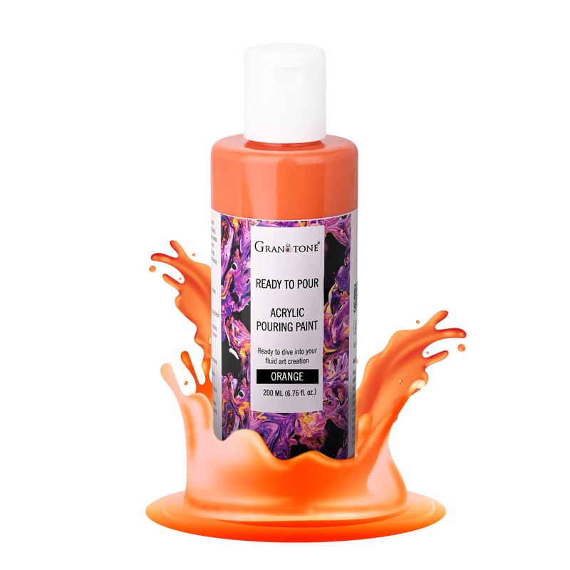 GRANOTONE Premium Acrylic Pouring Paint Orange Colour 676 fl oz 200 ml Ready to Use Superior High Flow Formula for Canvas Wood Paper Craft and Fluid Art Projects Made in India