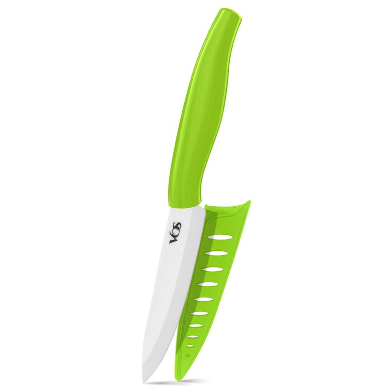 Vos Ceramic Paring Knife  4 Inch Zirconia Blade With Sheath Cover  Handle Fruit and Vegetables Kitchen Knife Green