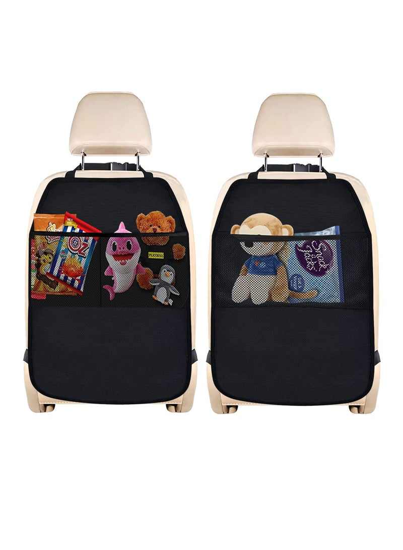 Excefore Car Seat Protector, Two Pieces Car Seat Organizer for Children with Two Pockets, Universal Car Seat Back Protector to Protect Car Seats from Dirt and Damage, Black - Image 1