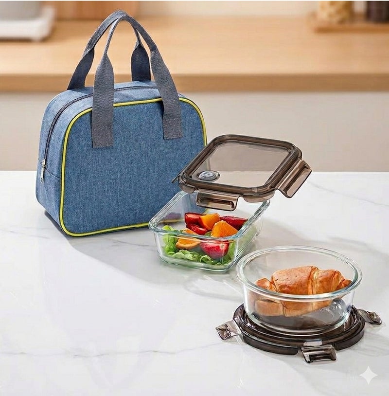 مومنت MOMENT 2 Pack High Borosilicate Glass Food Storage with 2 Compartment Set and Premium Insulated Lunch Bag - Image 1