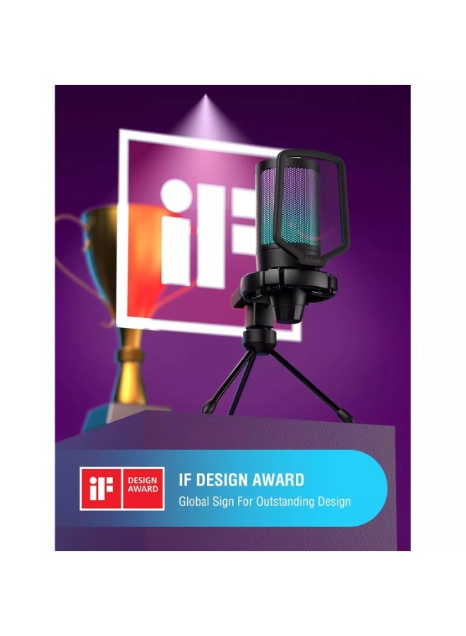 FIFINE A6V Gaming USB Microphone for PC PS5, Condenser Mic with Quick Mute, RGB Indicator, Tripod Stand, Pop Filter, Shock Mount, Gain Control for Streaming Discord Twitch Podcasts Videos- AmpliGame - Image 2